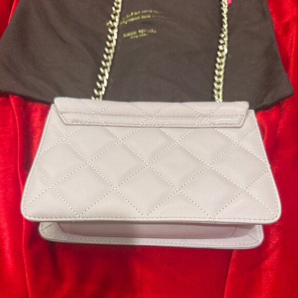 KATE SPADE NEW YORK QUILTED LIGHT TAUPE SILVER CHAIN BAG SMALL LIKE NEW - Picture 7 of 15